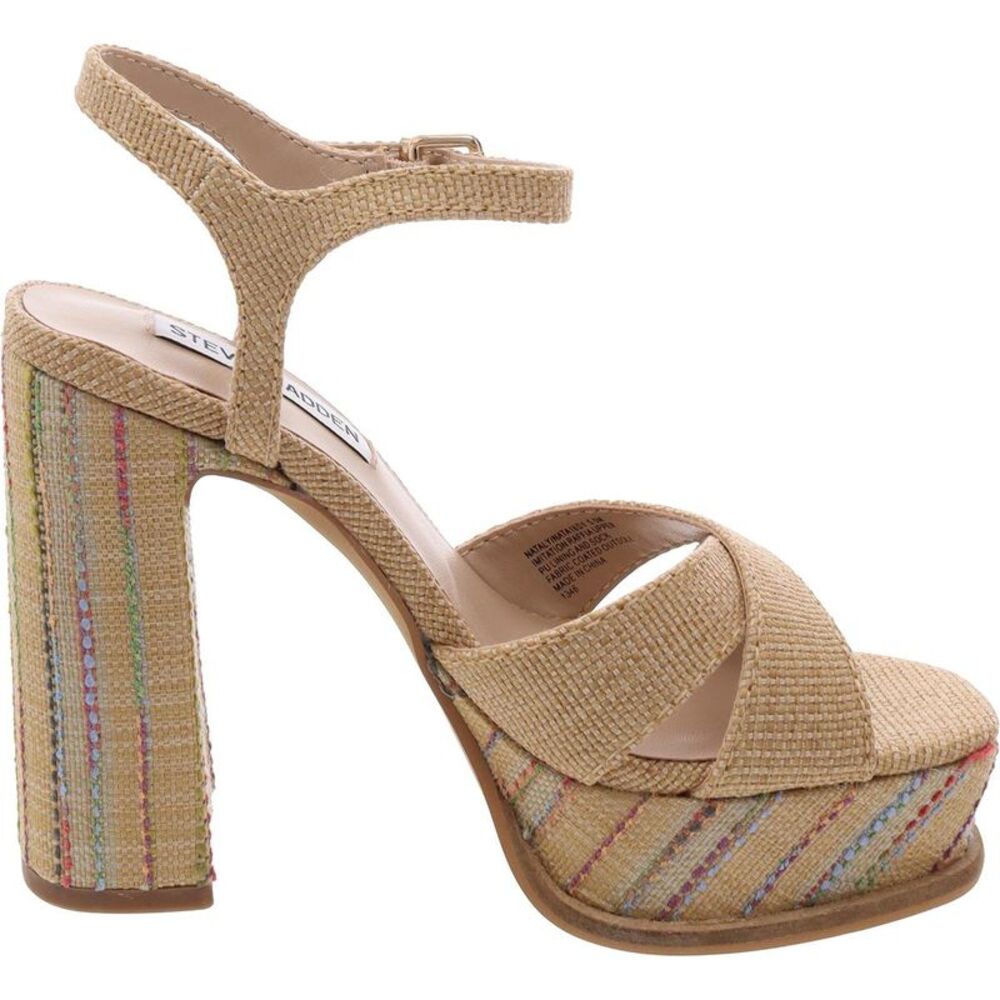 Steve Madden Womens Nataly Beige Woven Ankle Strap New - Picture 2 of 2